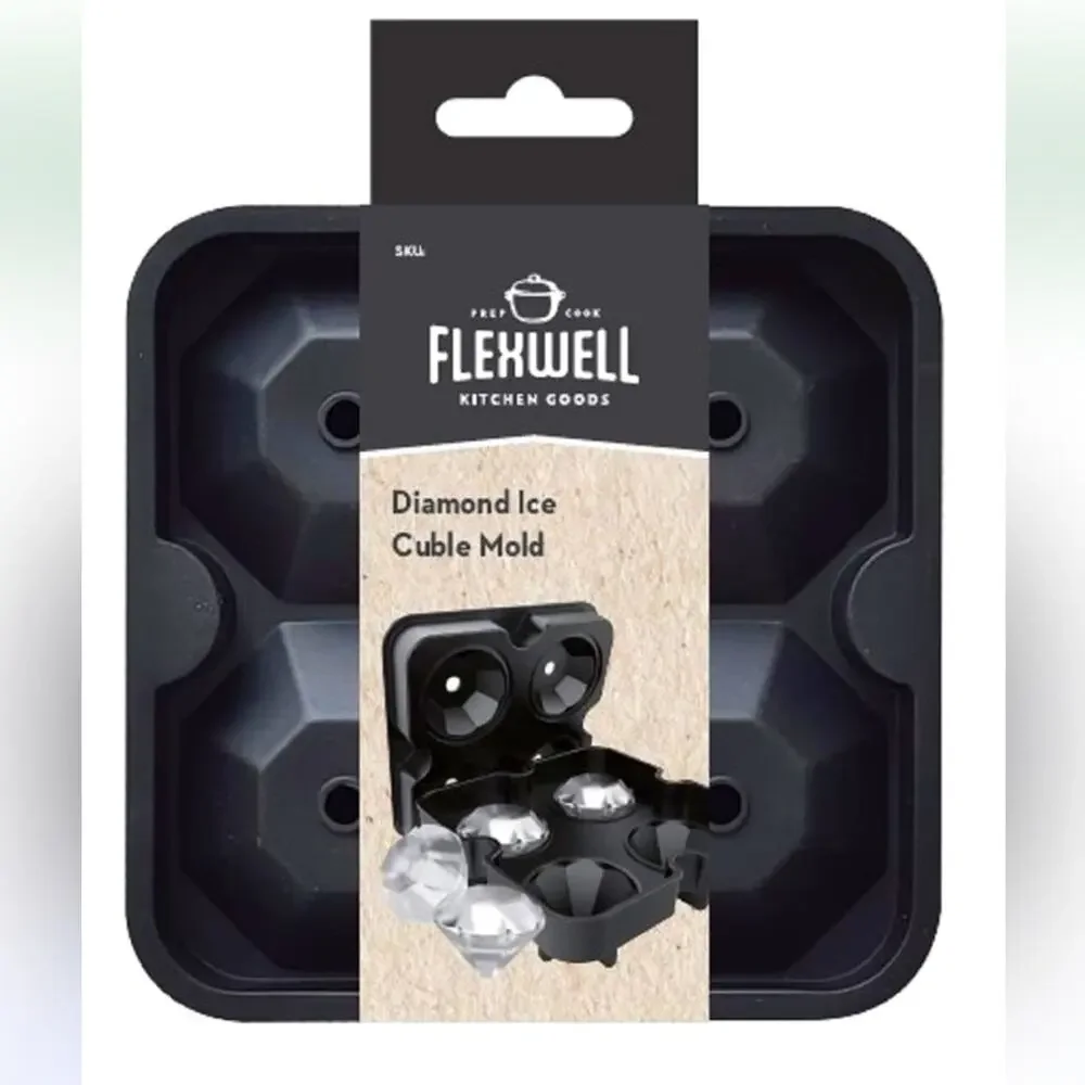 Flexwell Silicone Diamond Ice Cube Mold 3D Whiskey Ice Tray Barware Gift NEW